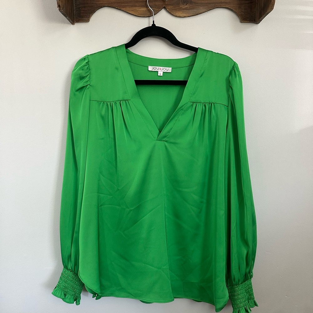 Joy Joy Emerald Green V-Neck Blouse